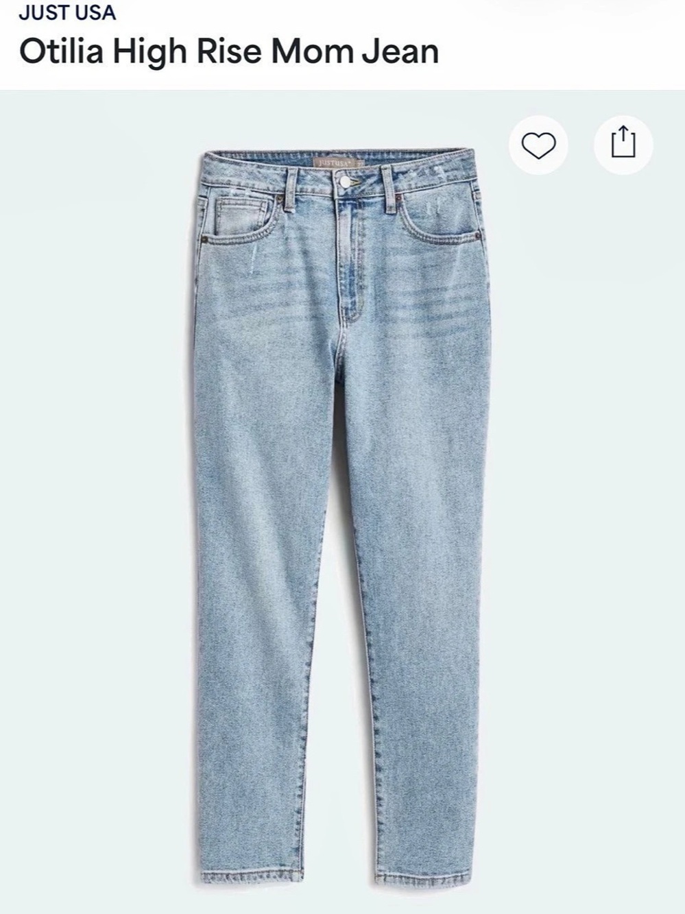 Just USA High Rise Mom Jean Jeans Like New